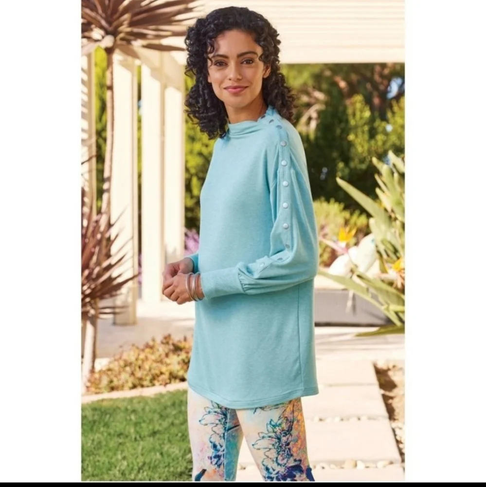 NWOT Soft Surroundings Arley Tunic Pullover Sweater Top Long Snap‎ Sleeve XXL